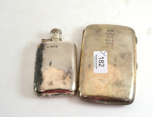 A George IV silver hip flask with bayonet action cap (hinge pin missing), London 1910; and a silver