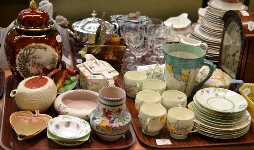 Two trays of Art Deco Tuscan china tea set, Crown Ducal jug, Carlton ware, Poole etc