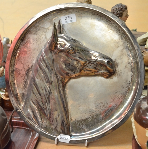 A silver plated horse head wall plaque, probably German, circa 1900