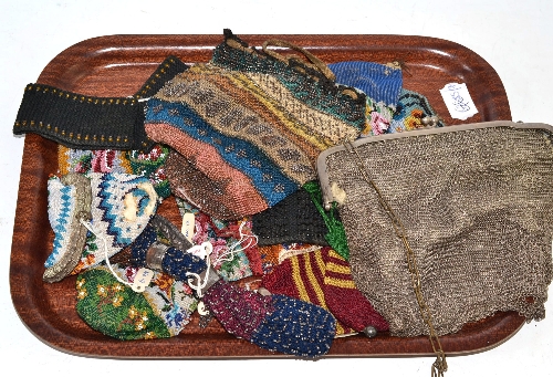 Assorted beadwork purses and reticules, plated mesh purse, bead cuffs etc (many a.f.)