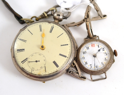 A silver pocket watch and a lady`s wristwatch stamped `925` (2)