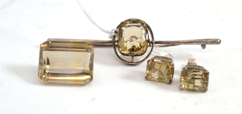 Topaz brooch, earring and loose stone