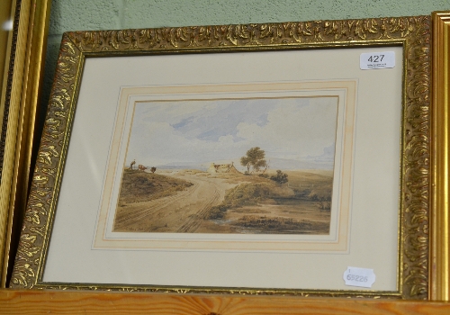 Copley Fielding watercolour of cattle and figure in a landscape