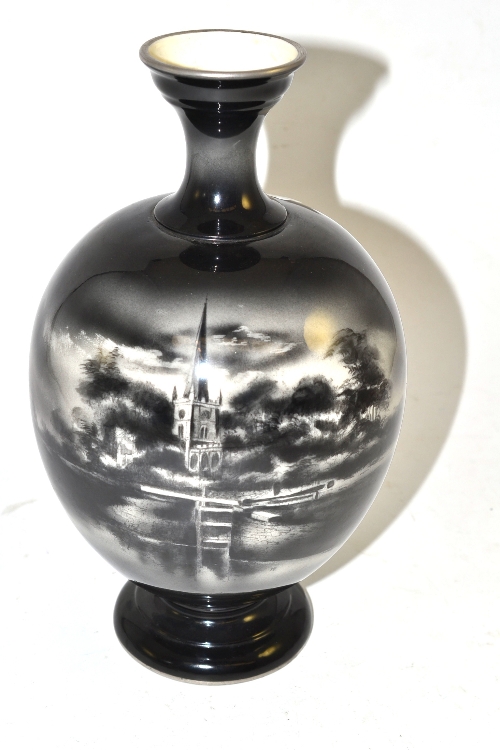 A Royal Worcester vase with two titled scenes `A Warwickshire Cottage` and `Lock Stratford-on-Avon`