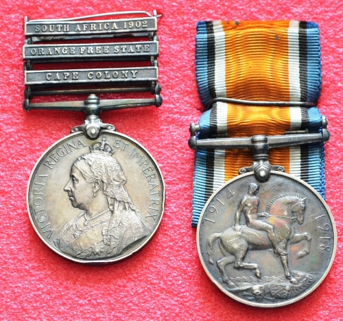 A Boer War/First World War Pair, comprising a Queen`s South Africa Medal with three clasps CAPE