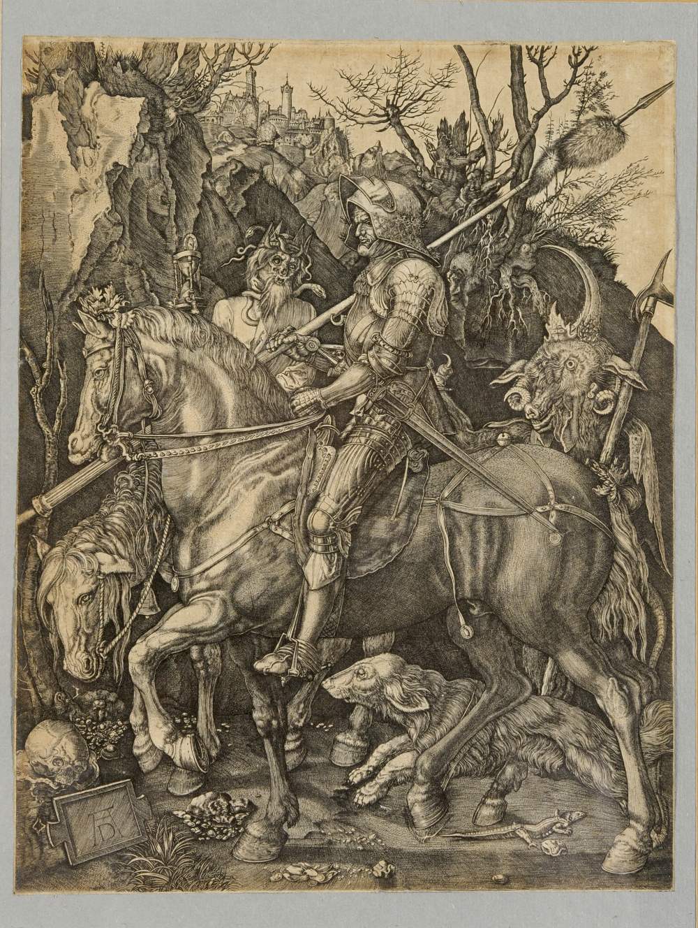 After Durer ``Knight, Death and the Devil`` Engraving, 23.5cm by 18cm   According to the artist`s