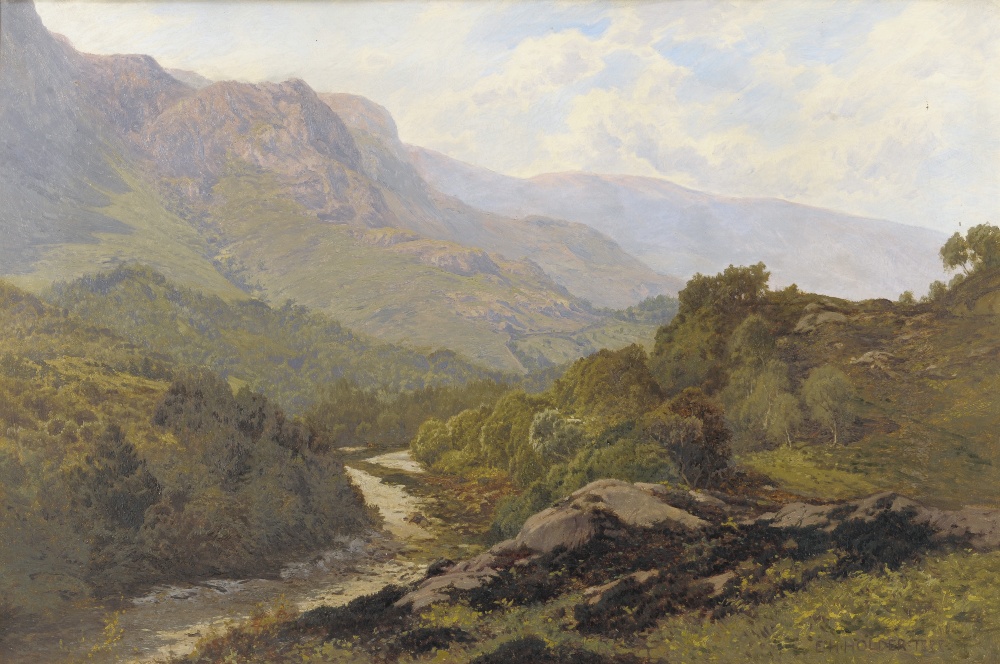 Edward Henry Holder (fl.1864-1917) Lakeland landscape with trees beside a river Signed and dated