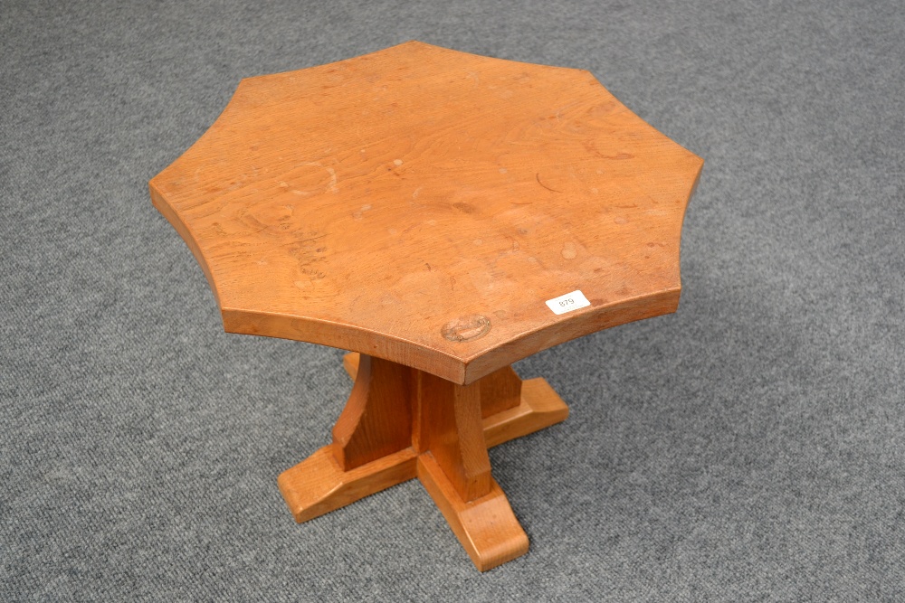 A Derek ``Fishman`` Slater Oak Octagonal Coffee Table, on a cruciform base, with recessed carved