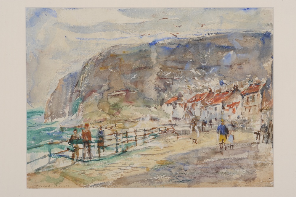 Rowland Henry Hill (1873-1952) Figures before cottages in Staithes Signed and dated 1948,
