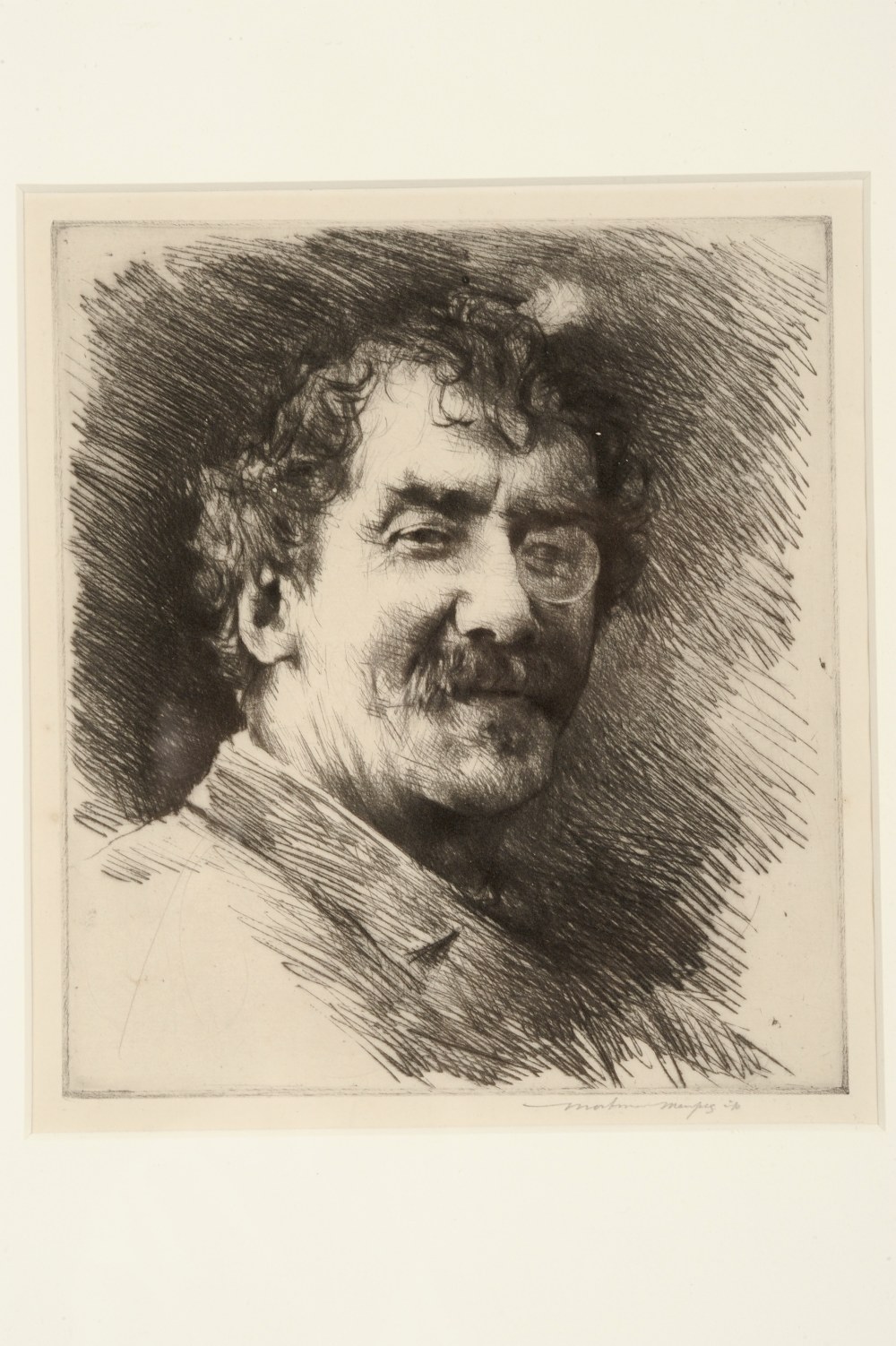 Mortimer L. Menpes (1860-1938) A head and shoulders portrait of J.A.M. Whistler Signed in pencil,