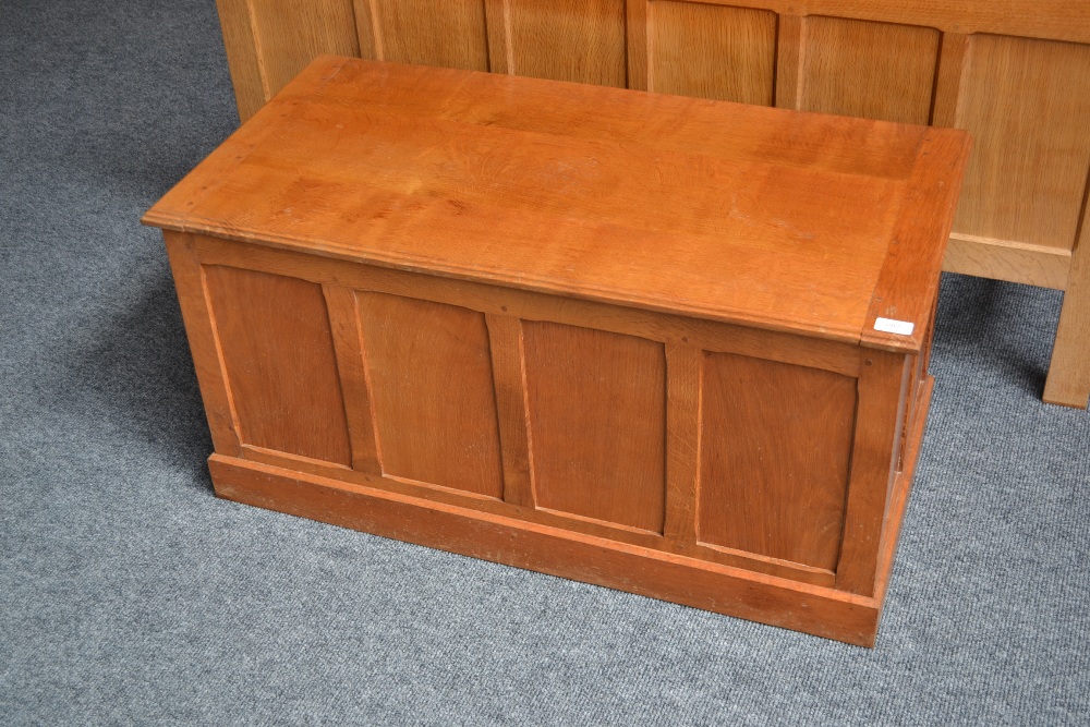 A Lyndon ``Cat and Mouse`` Hammell Panelled Oak Blanket Box, with recessed cat and mouse signature,