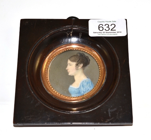 Continental School, early 19th century, portrait of a lady, bust length, in profile, wearing a