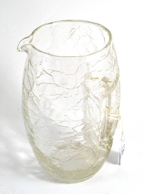 A crackle glass lemonade jug, by Koloman Moser, executed by Loetz, Austria, 1899, unmarked, 19cm