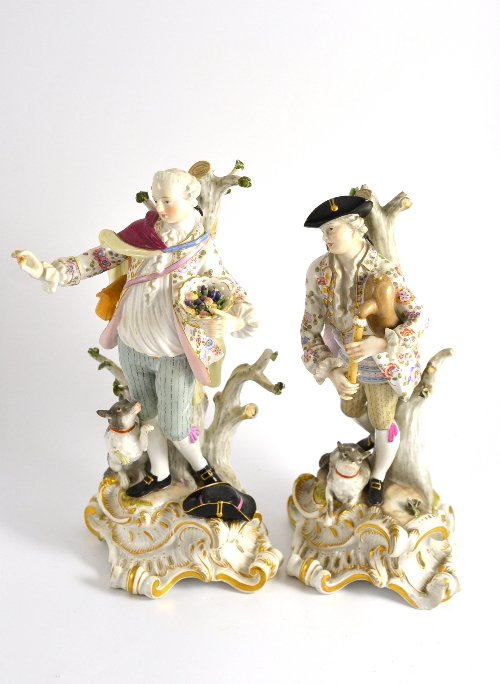 Pair of late 19th century Meissen figures, 26cm high