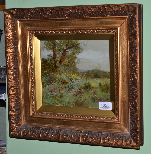 William Manners RBA (Fl.1889-C.1910) The Meadow, signed and dated 1900, oil on slate, 18.5cm by