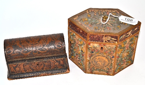 An 18th century scroll work caddy and a small domed top casket