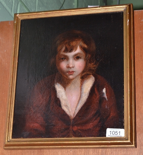 Follower of J. Reynolds (19th century) Head and shoulders portrait of a young boy, oil on canvas,