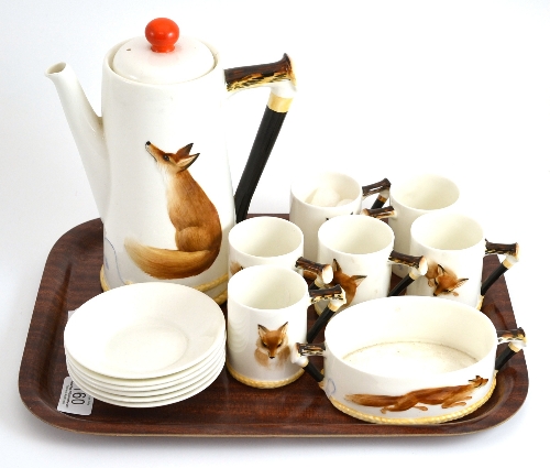A Royal Doulton Reynard The Fox coffee set, comprising a coffee pot and cover, six coffee cans and