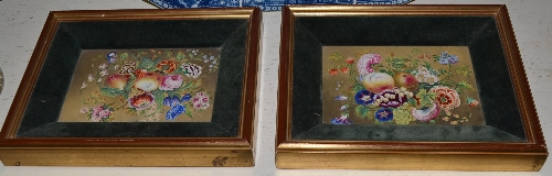 Pair of English porcelain still life plaques, 26cm wide