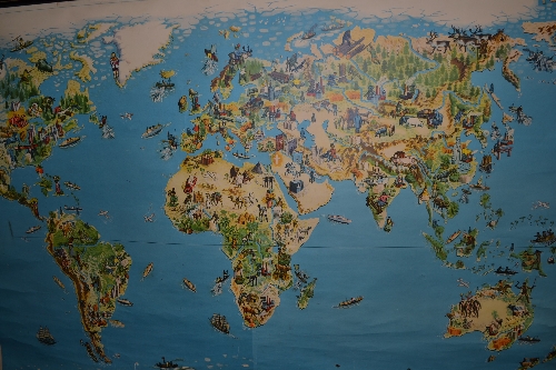 A wall display Human Habitat world map