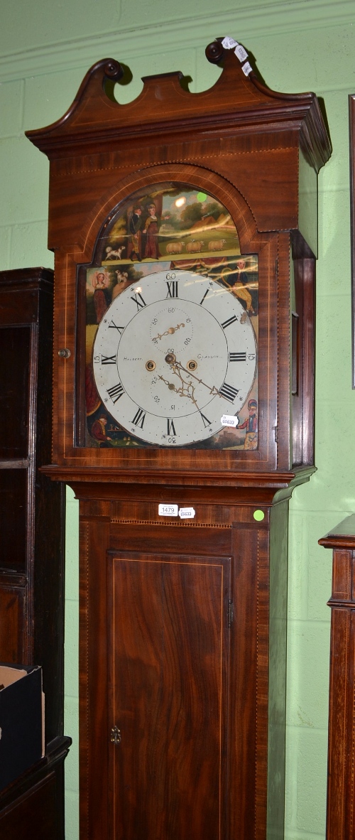 A mahogany eight day longcase clock, Halbert, Glasgow, circa 1820, swan neck pediment, 14-inch arch