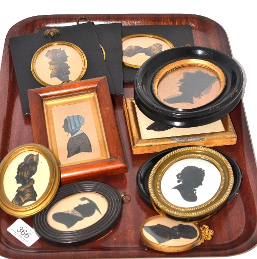 A collection of eleven various 19th and 20th century silhouette portraits, variously framed