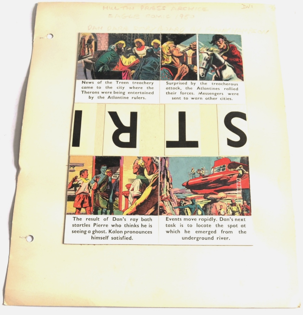 Hutton Press Archive Dan Dare Storyboard By Frank Hampson four printed frames with hand painting,