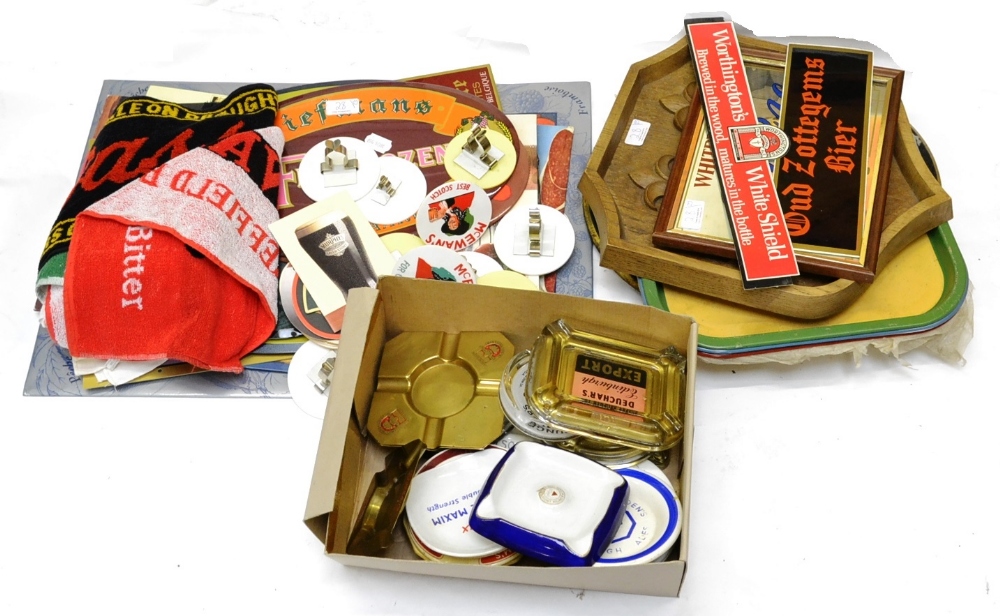 Various Brewery Related Items including trays, Bakelite water jugs, adverts including many for