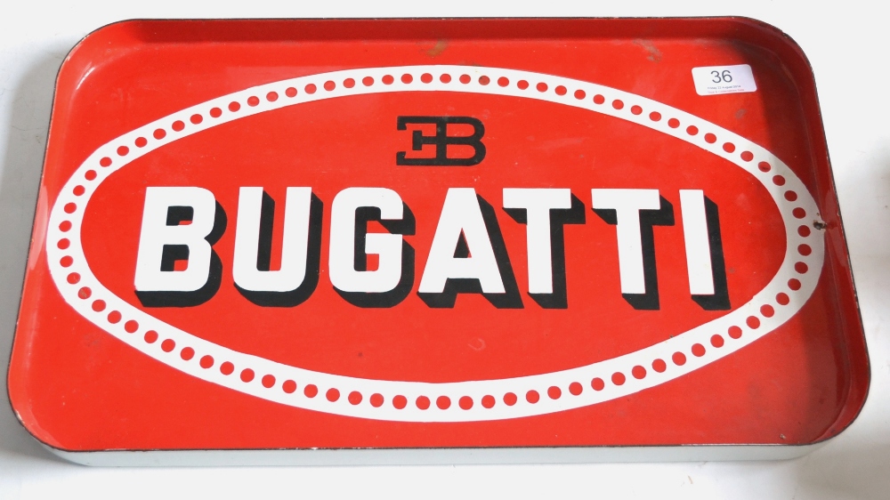 Bugatti Enamelled Tray made from pressed steel and decorated on one side with Bugatti EB oval on