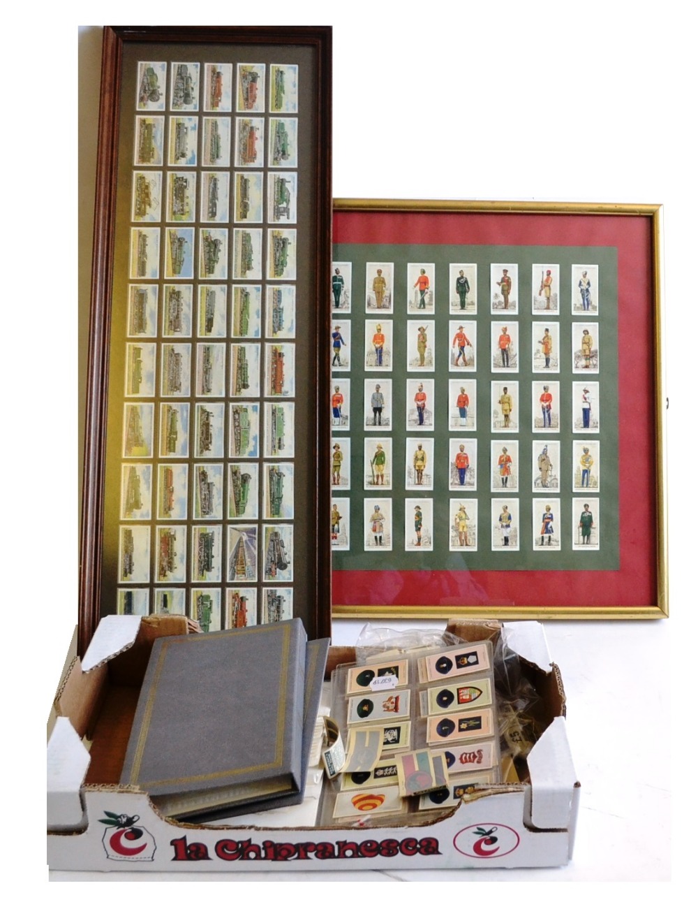 Cigarette Cards Wills Railway Engines and Players Military Uniforms (both mounted and framed) and