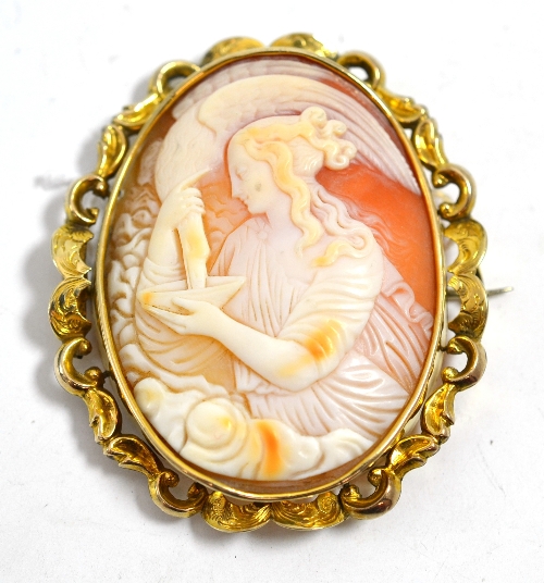 A cameo brooch carved to depict the goddess Hebe