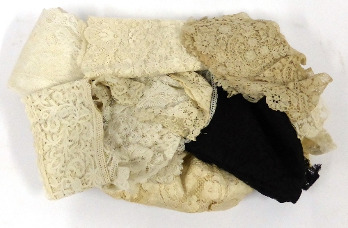 Assorted 19th Century and Later Machine and Hand Worked Lace including four triangular shawls in