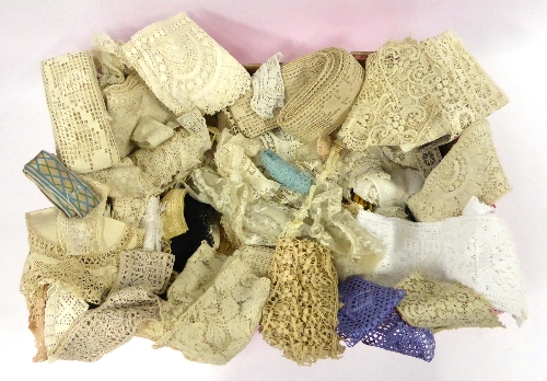 Assorted 19th Century and Later Lace Trimmings, Edgings, Silk Woven Ribbons, beaded edgings,