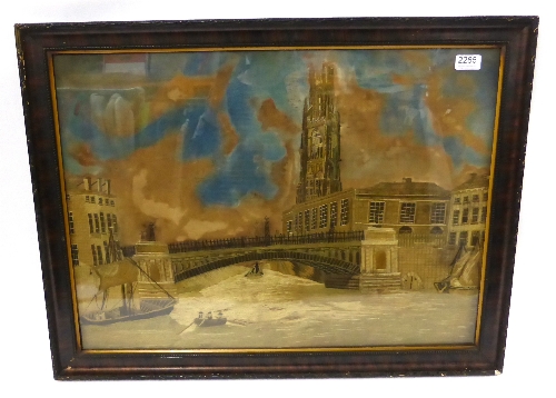 19th Century Silk Work Picture of The Boston Stump, Lincolnshire, worked on a painted cotton