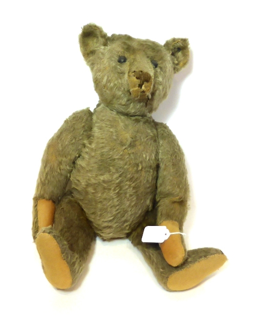 Early 20th Century Yellow Mohair Steiff Jointed Teddy Bear with Steiff button to right ear, black