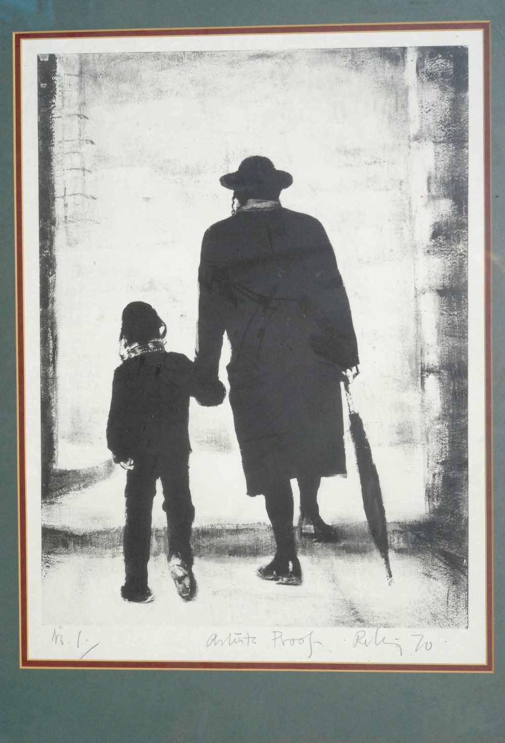 After Harold Riley (b.1934)
"Rabbi and Child"
Signed artist's proof, dated (19)70, numbered 1, a