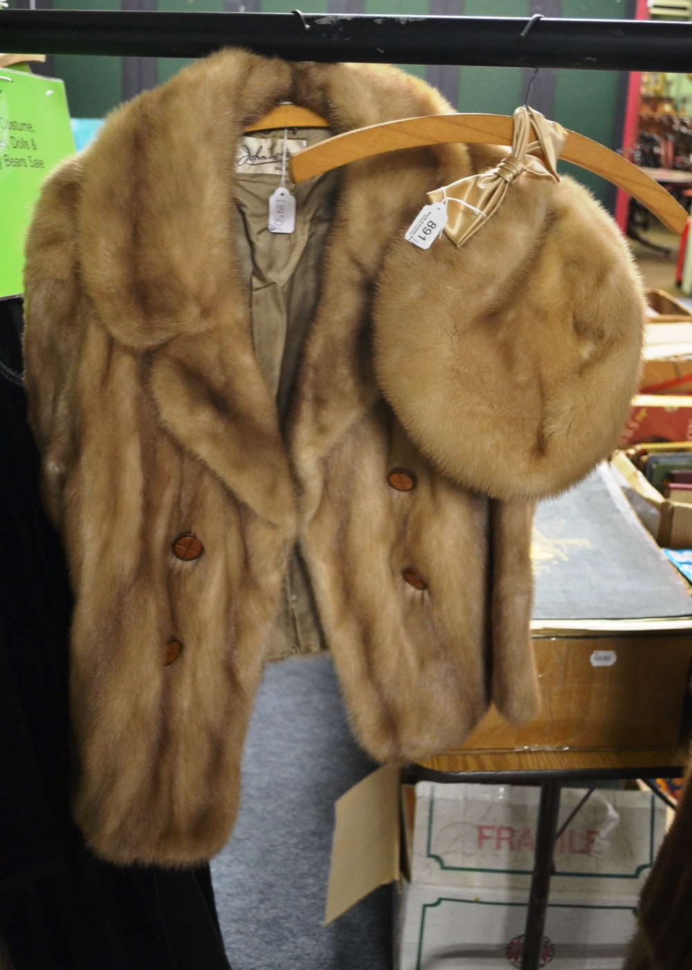 A light mink fur jacket and hat