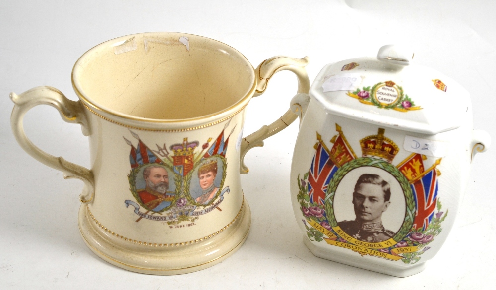 Maling for Ringtons Royal commemorative pottery biscuit jar and cover together with an Edward VII