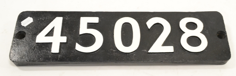 Smokebox Number Plate 45028 from Stanier Black V Class locomotive, built 1934, scrapped 1967 and