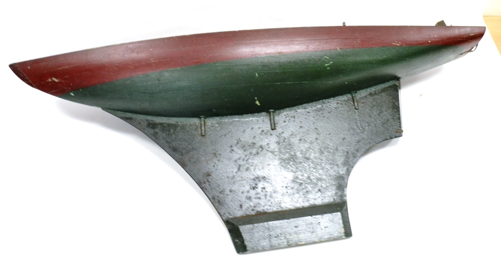 Pond Yacht Hull with a few deck fitting and large steel weighted keel, painted red/green, c1930`s