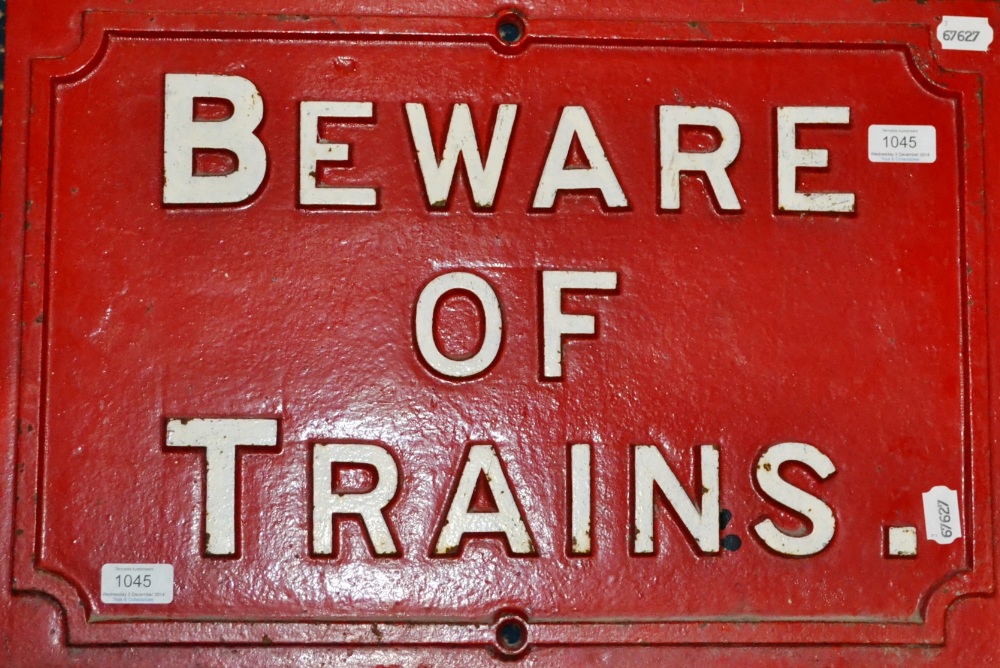 GNR Beware Of The Trains Cast Iron Sign (repainted)