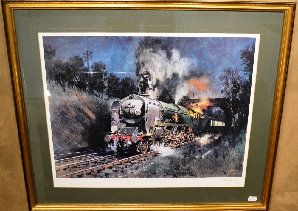 Terence Cuneo Print Merchant Navy Class 35027 Passing Under A Bridge signed by the artist and