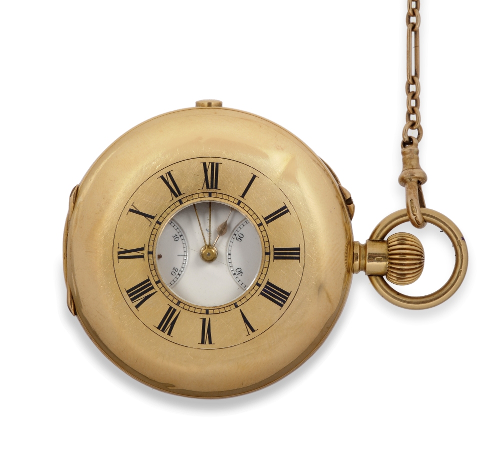 An 18ct Gold Half Hunter Chronograph Keyless Pocket Watch, circa 1890, lever movement examined by