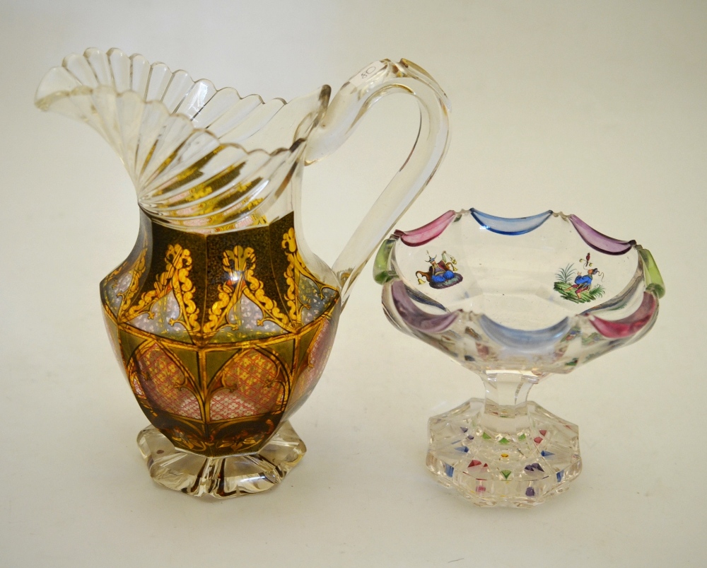 A Bohemian Glass Pedestal Bowl, mid 19th century, of panelled circular form with swag border,