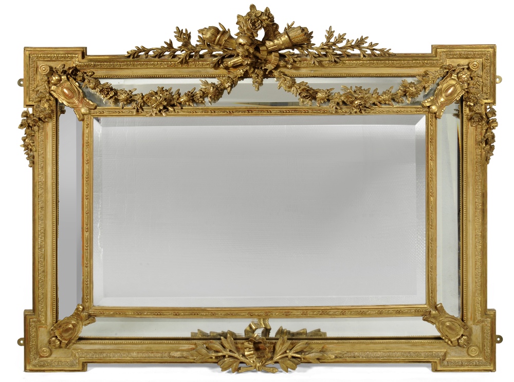 A French Louis Philippe Gilt and Gesso Mirror, 2nd quarter 19th century, the rectangular bevelled