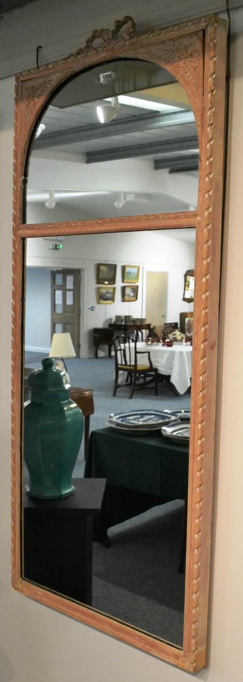 A Pair of Limed Oak Decorative Wall Mirrors, the rectangular arched mirror plates with leaf carved - Image 3 of 6