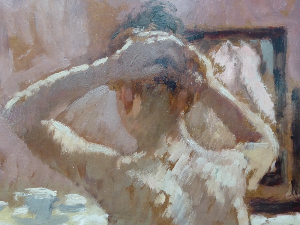 Bernard Dunstan RA, PPRWA (b.1920)
"Girl Doing Her Hair"
Initialled, oil on board, 24cm by 19cm - Image 6 of 6