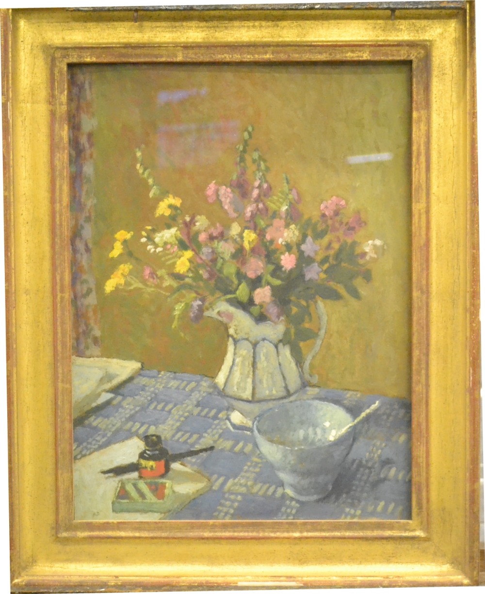 Bernard Dunstan RA, PPRWA (b.1920) 
Still life of summer flowers in a jug with a bowl, fountain - Image 2 of 2