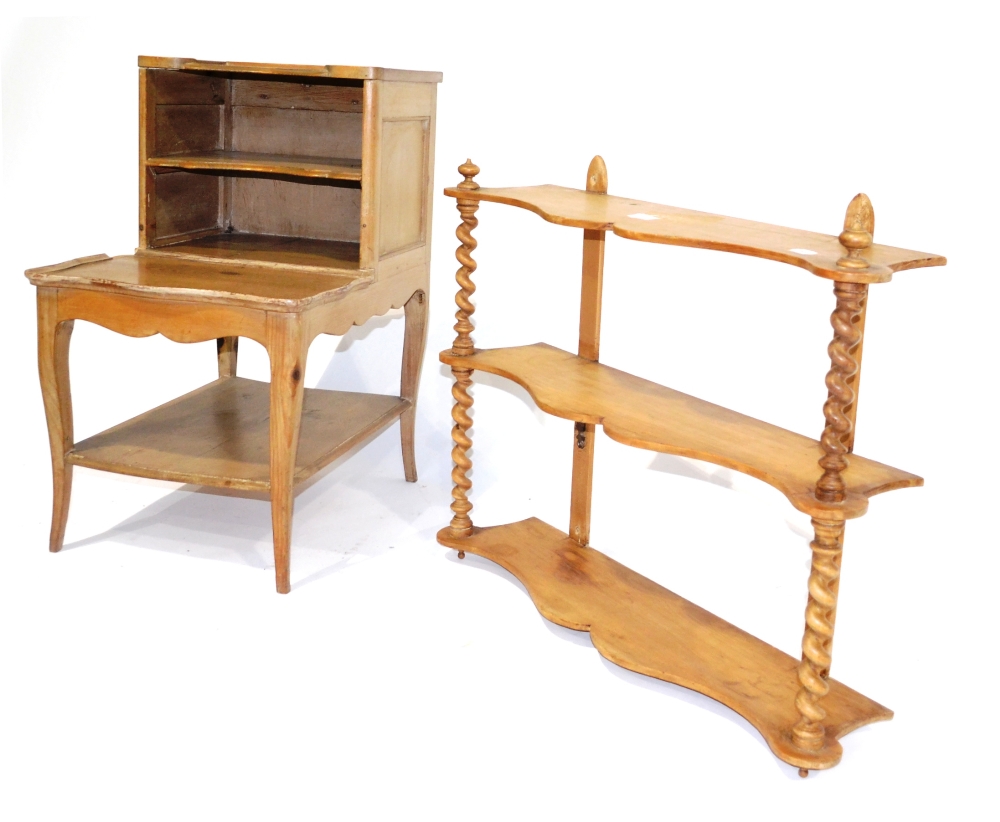 A 19th Century Provincial Pine Bedside Table, the superstructure fitted with a shelf above a table