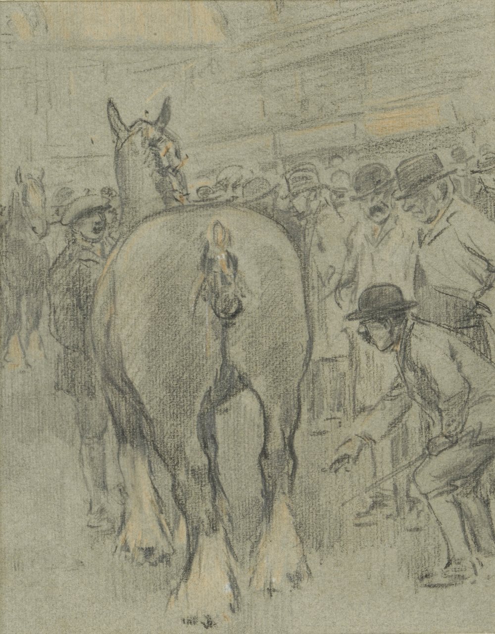 George Dedholm Armour (1864-1949) 
"At the Sale"
Pencil and coloured chalk, 21.5cm by 17.5cm